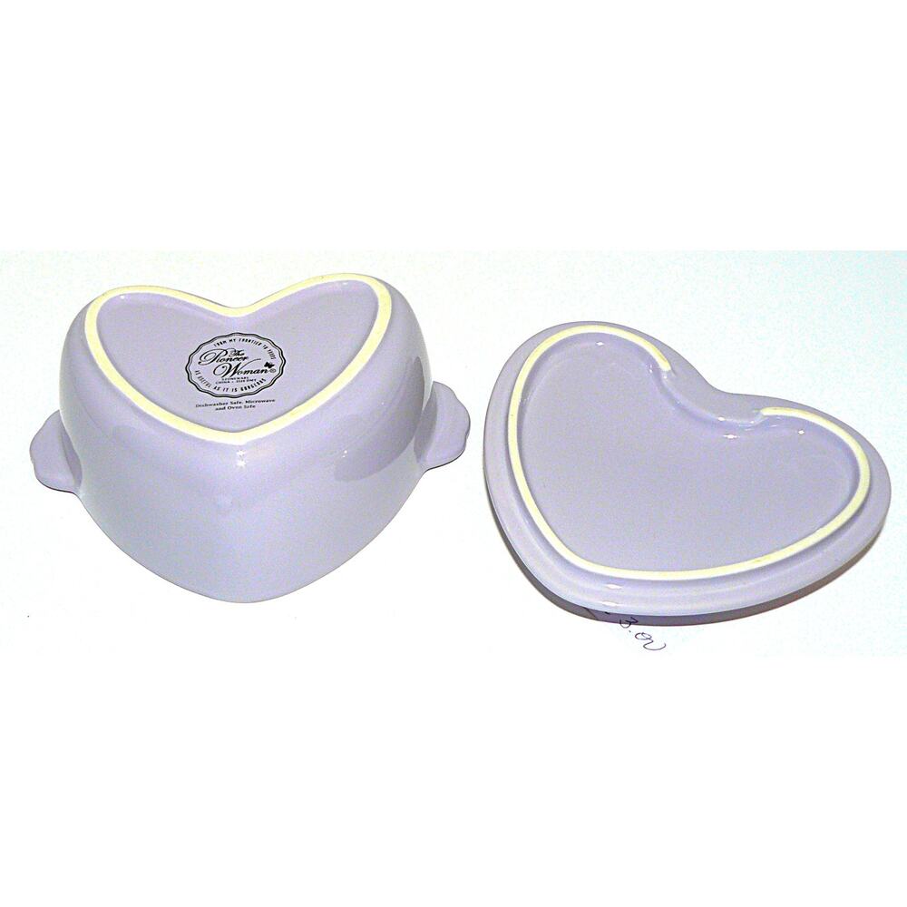 Pioneer Woman Heart-Shaped Lavender Stoneware Dish Lid Cottage Core Ree Drummond - Picture 2 of 4